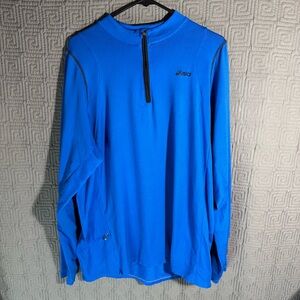 Asics 1/4 Zip Pullover Mens XL Blue Zip Pocket Polyester Blend MR1068T